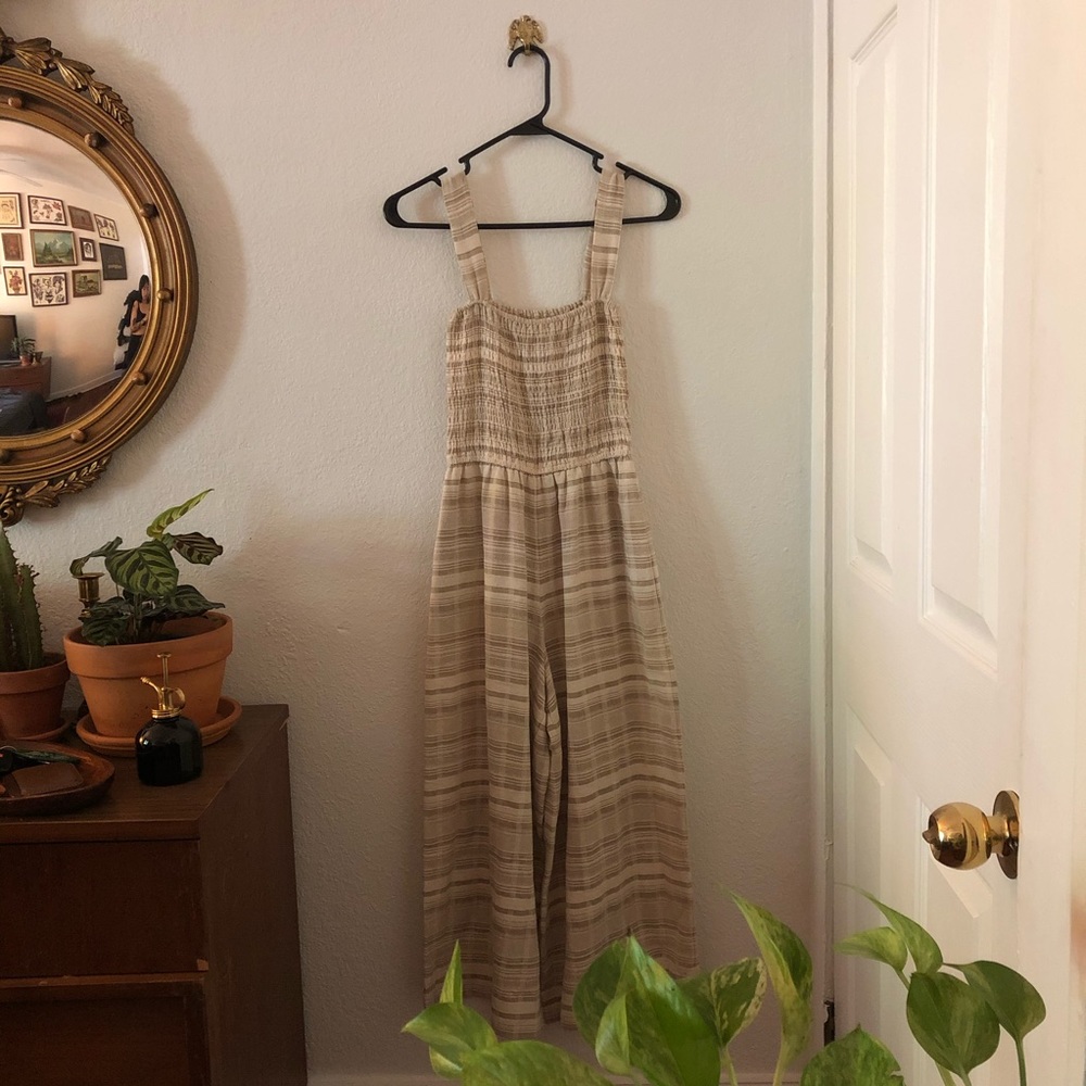 Oak + Fort Beige Striped Jumpsuit